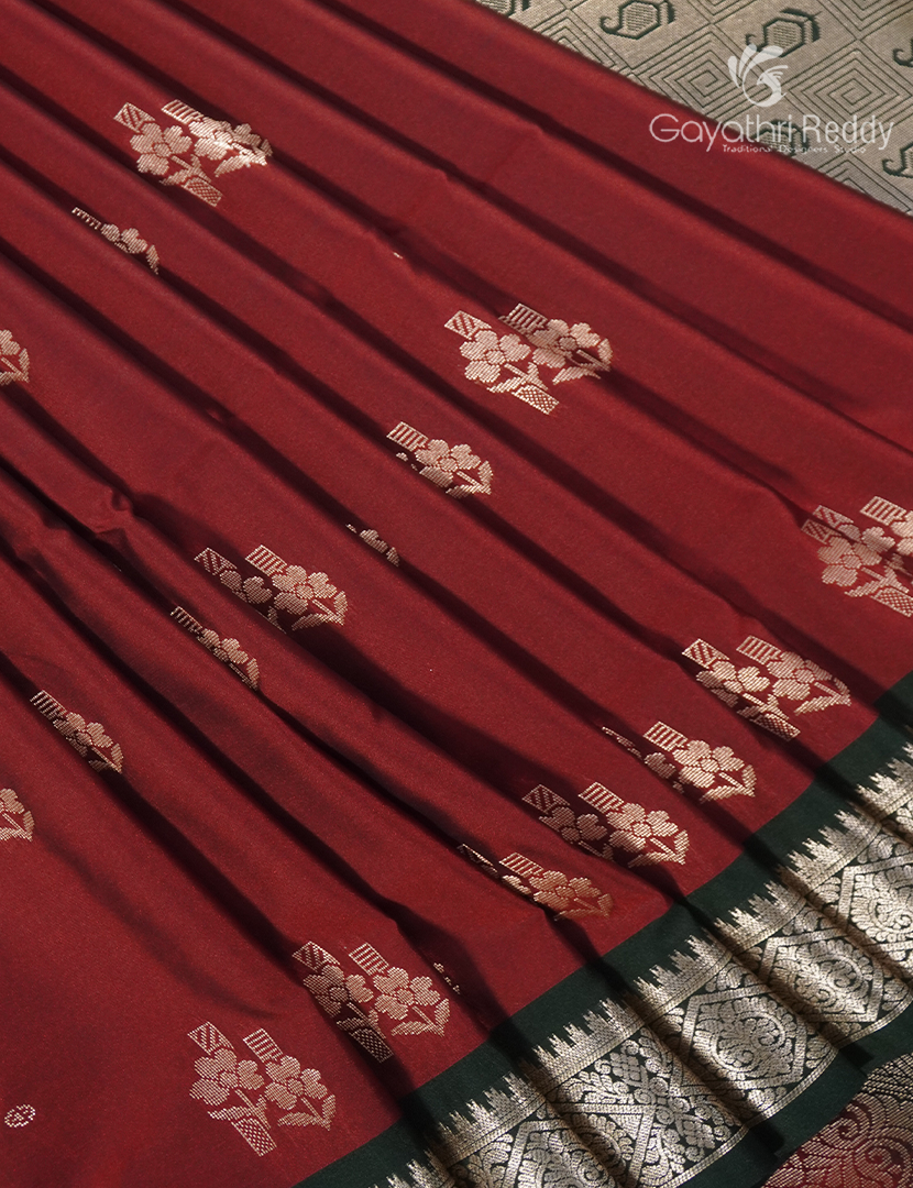 Soft Silk Saree in Deep Maroon and Deep Green