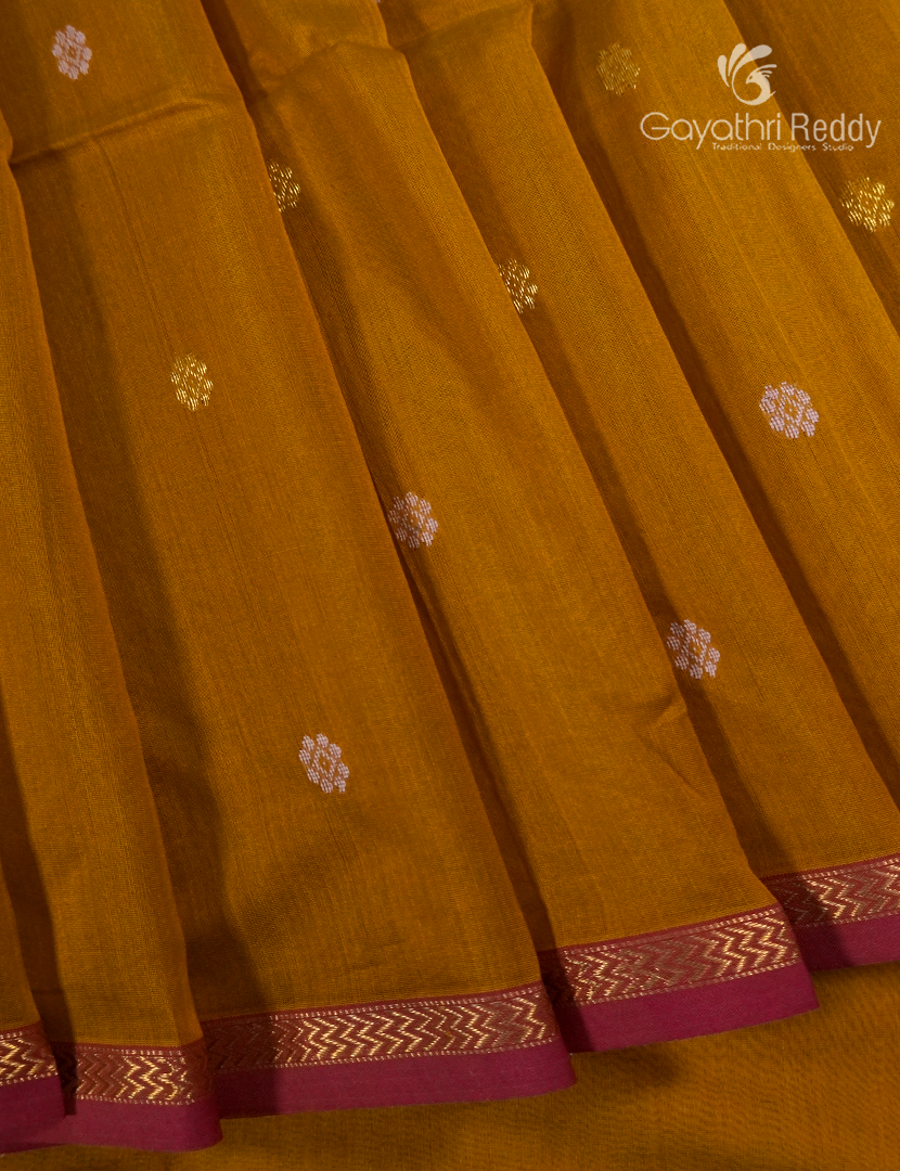 Pure Chanderi Sico Saree in Deep Mustard and Powder Pink