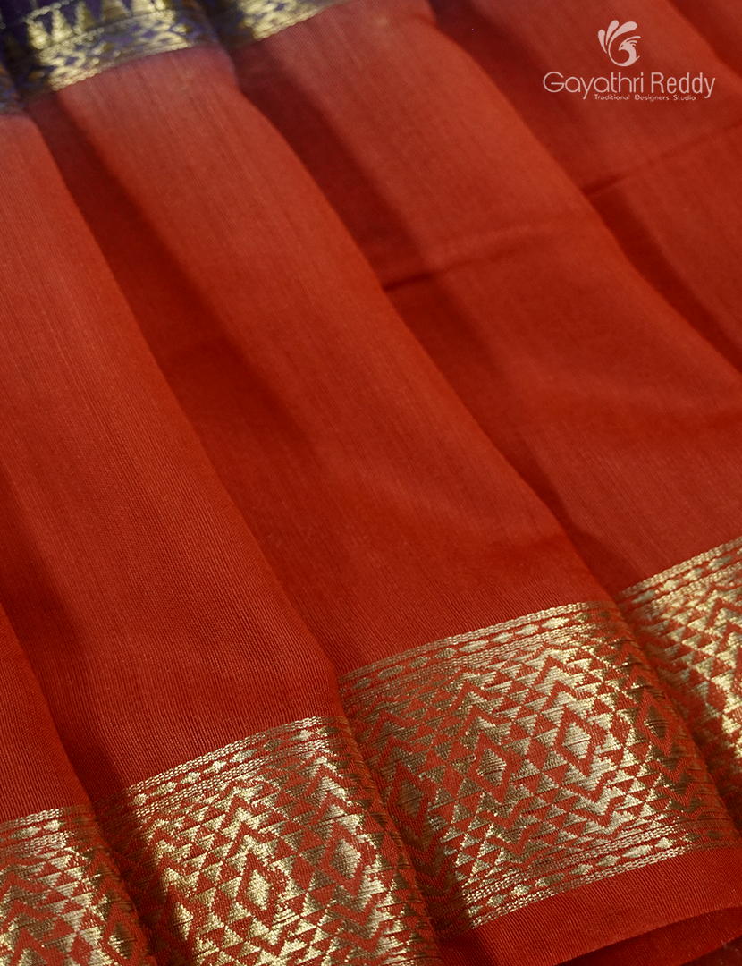 Semi Mysore Crepe Saree in Navy Blue and Red