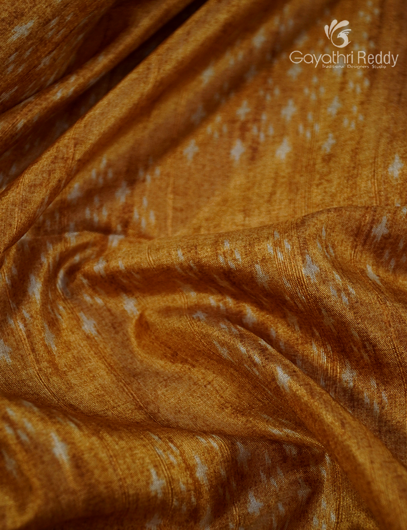 Semi Tussar Saree in Mustard and Ivory