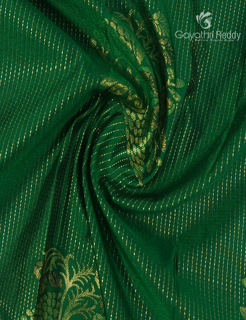 Semi Kanchipuram Silk Saree in Mango Green   and Deep Brown