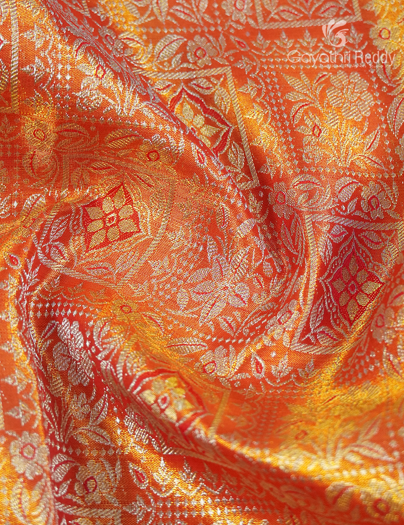 Pure Kanchipuram Silk Bridal Saree in Orange