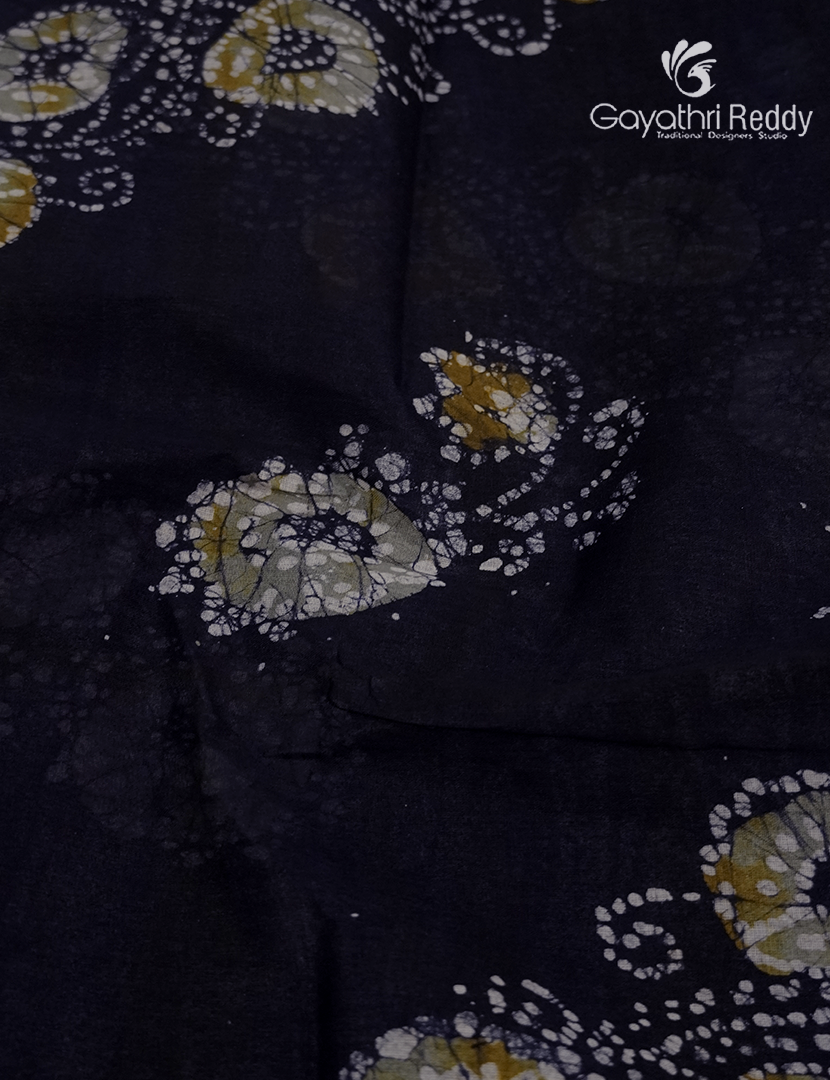 Cotton Batik Print Saree in Deep Navy Blue