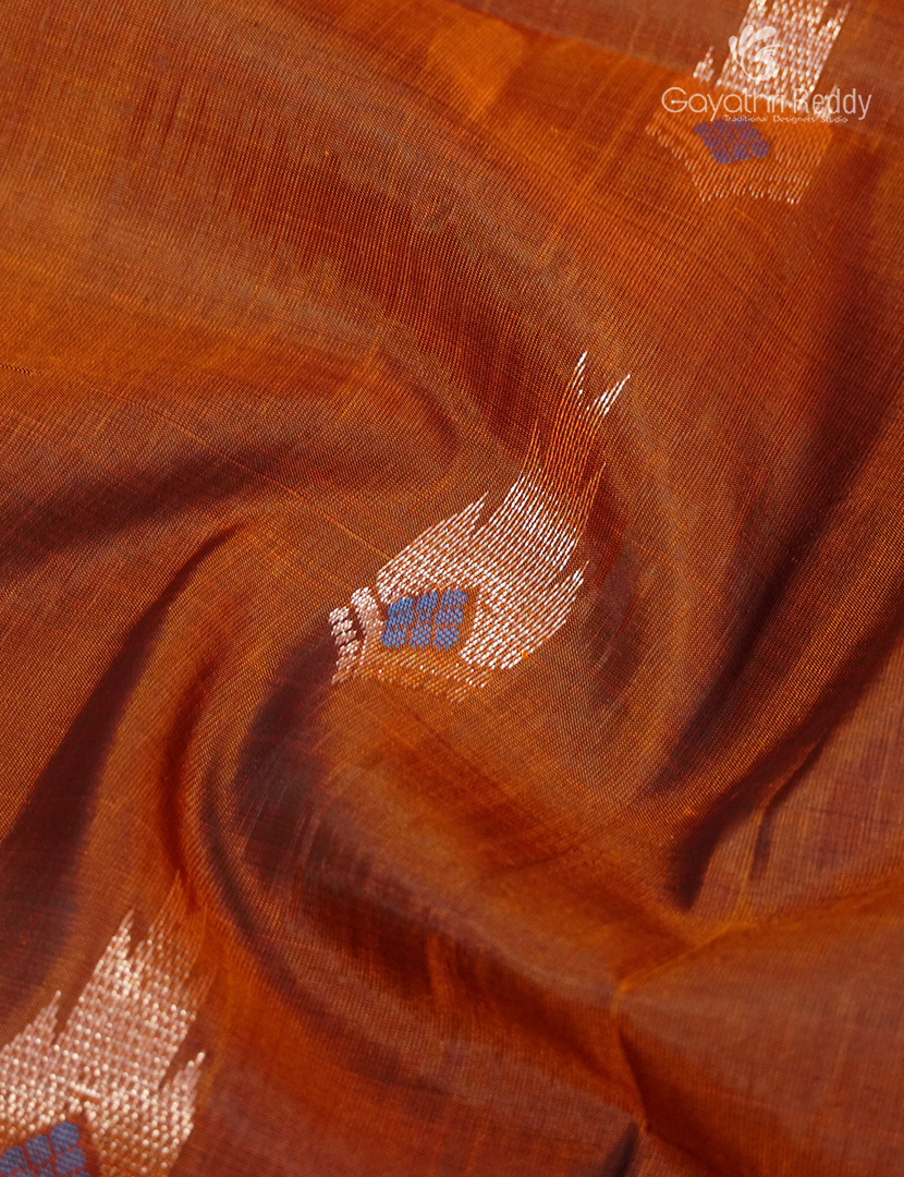 Light weight Kanchipuram Silk Saree in Burnt Orange and Deep Snuff