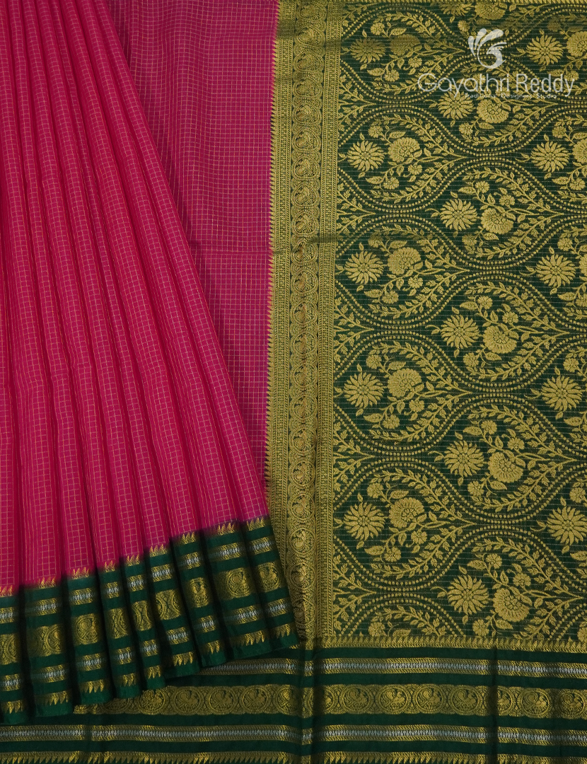 Semi Mysore Crepe Saree in Rani Pink and Bottle Green