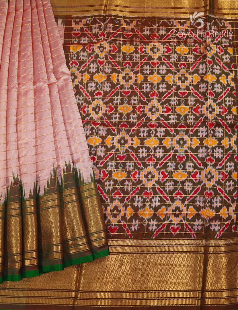 Pure Ikat Silk Saree in Pastel Peach