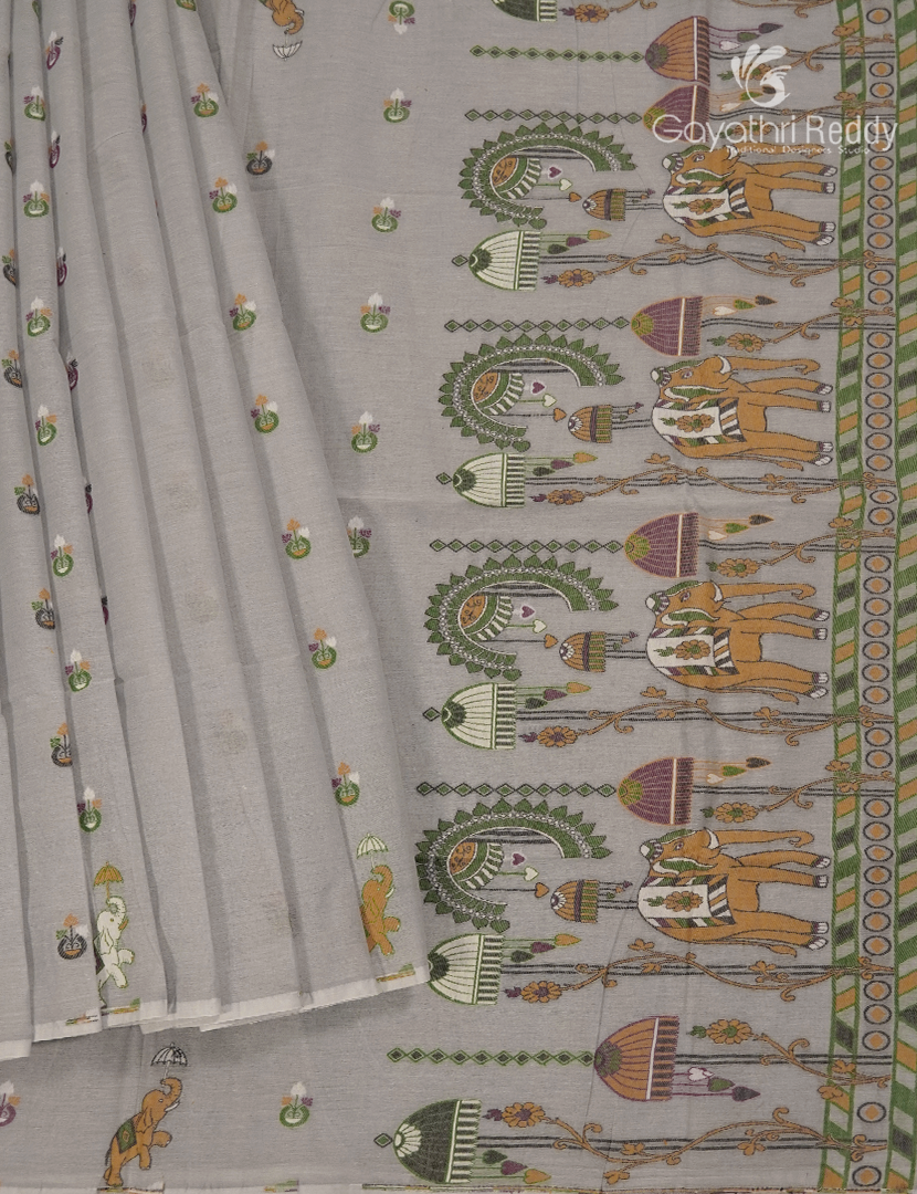 Jamdani Cotton Saree in Concrete Grey