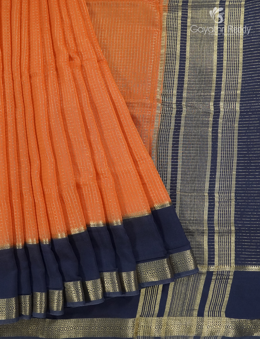Semi Mysore Crepe Saree in Orange and Navy Blue
