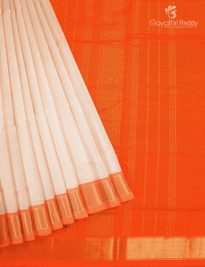Pure Arani Sico Saree in Cream and Orange
