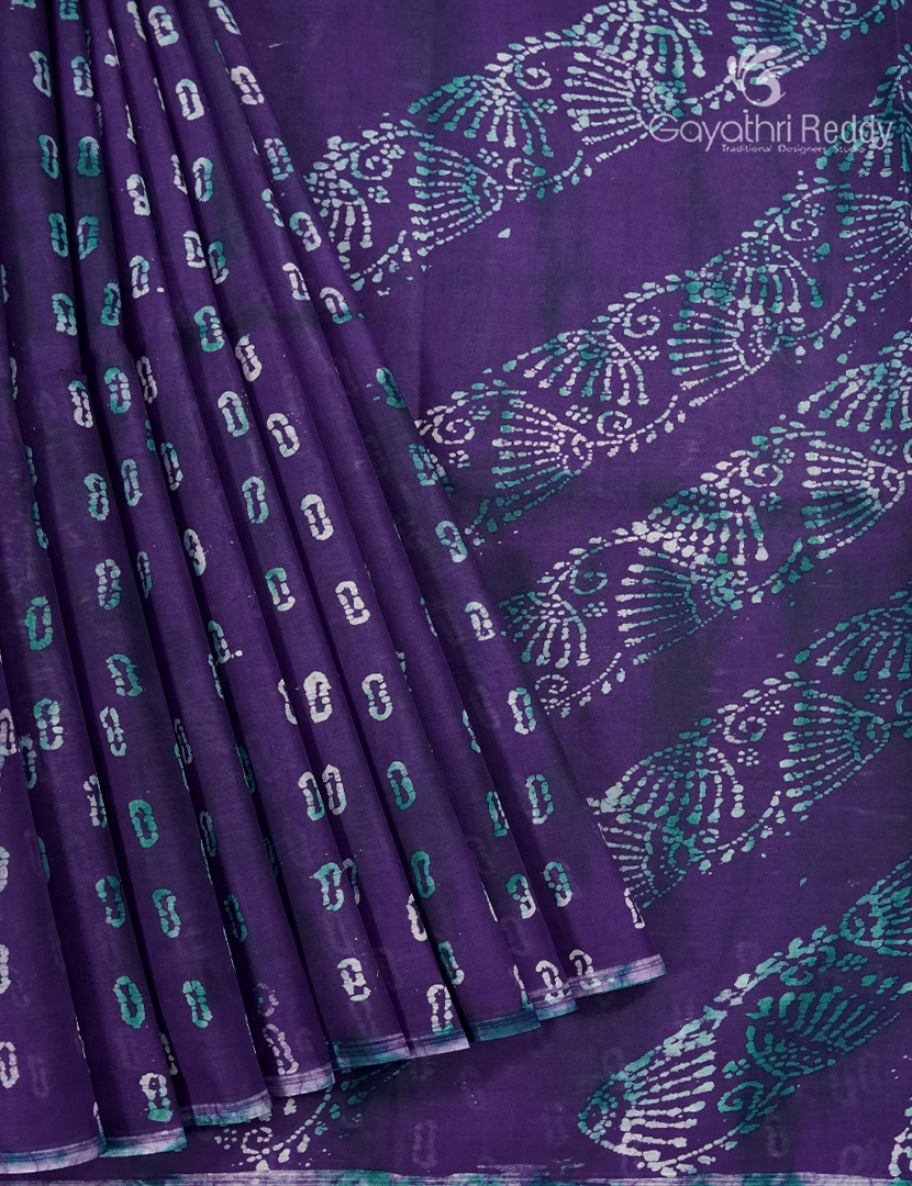 Cotton Batik Print Saree in Purple