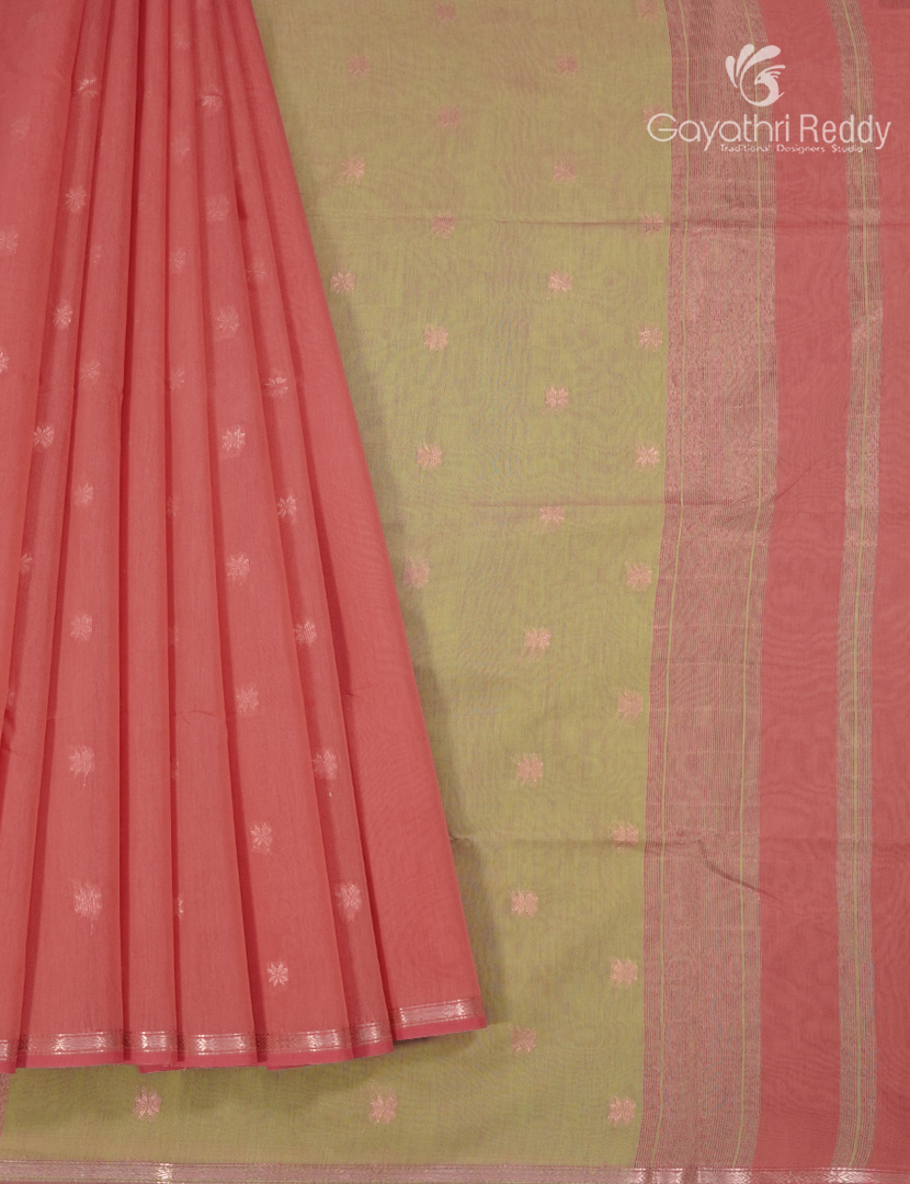 Kanchipuram Sico Saree in Peach and Khakhi Green