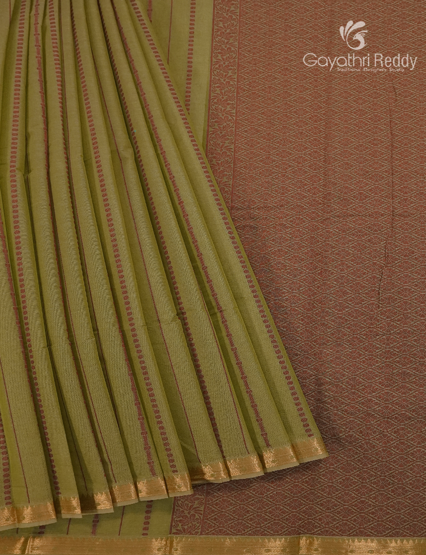 Pure Kanchi Cotton Saree in Mehendi Green