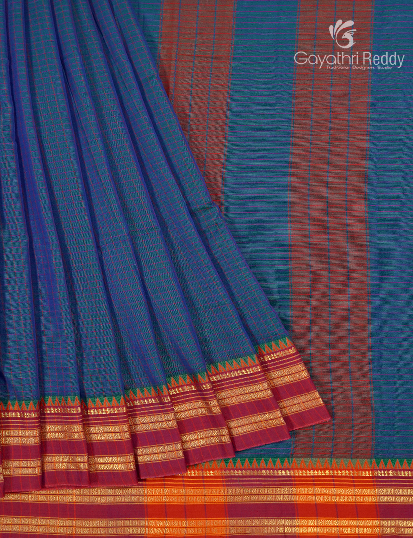 Pure Narayanpet Cotton Saree in Peacock Blue
