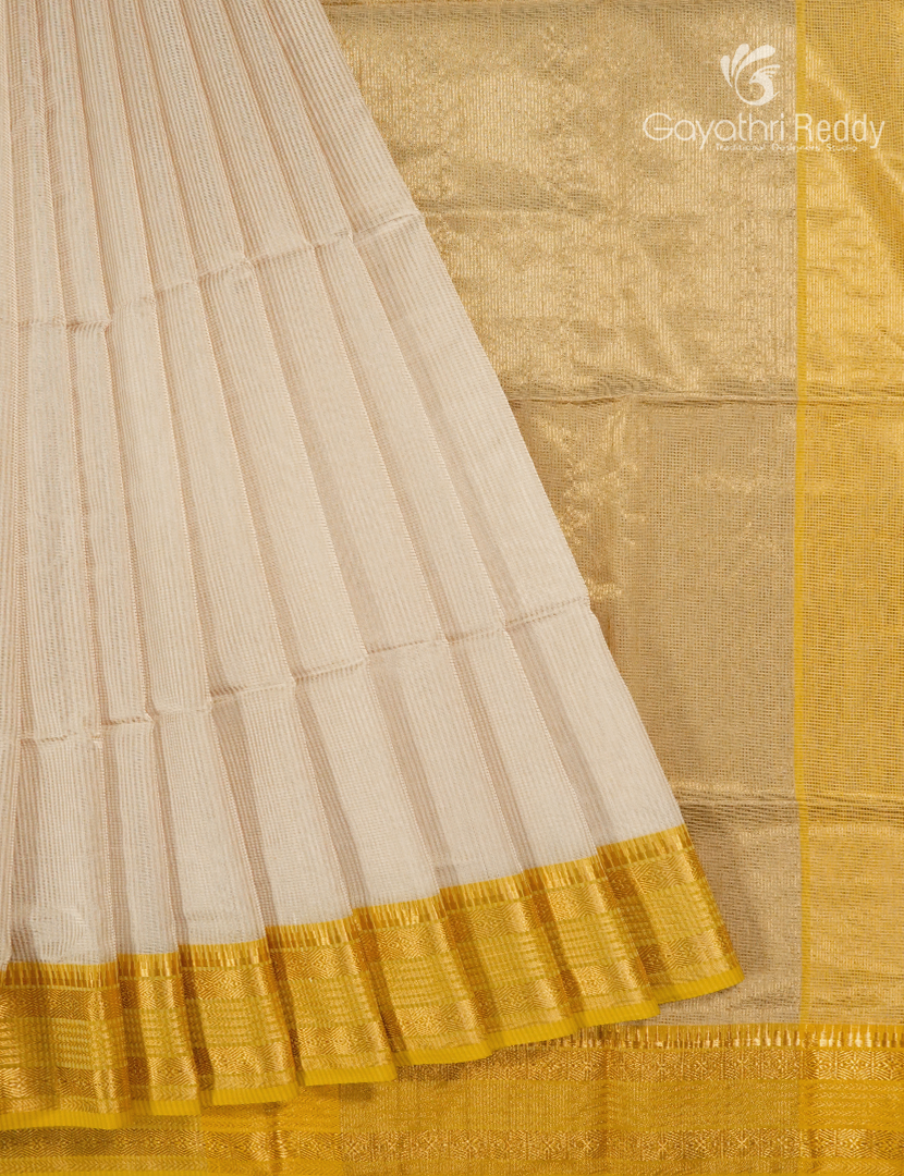 Pure Chanderi Sico Saree in Golden Cream