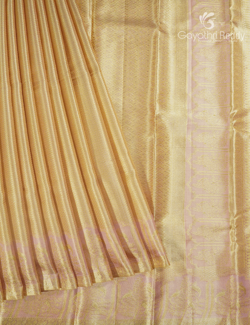 Pure Kanchipuram Silk Bridal Saree in Pastel gold and Powder Pink