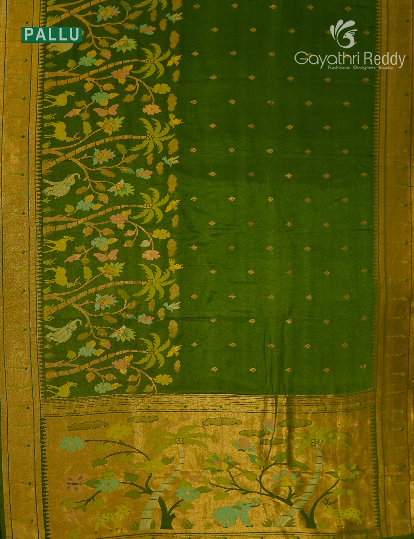 Pure Satin Silk Saree in Green