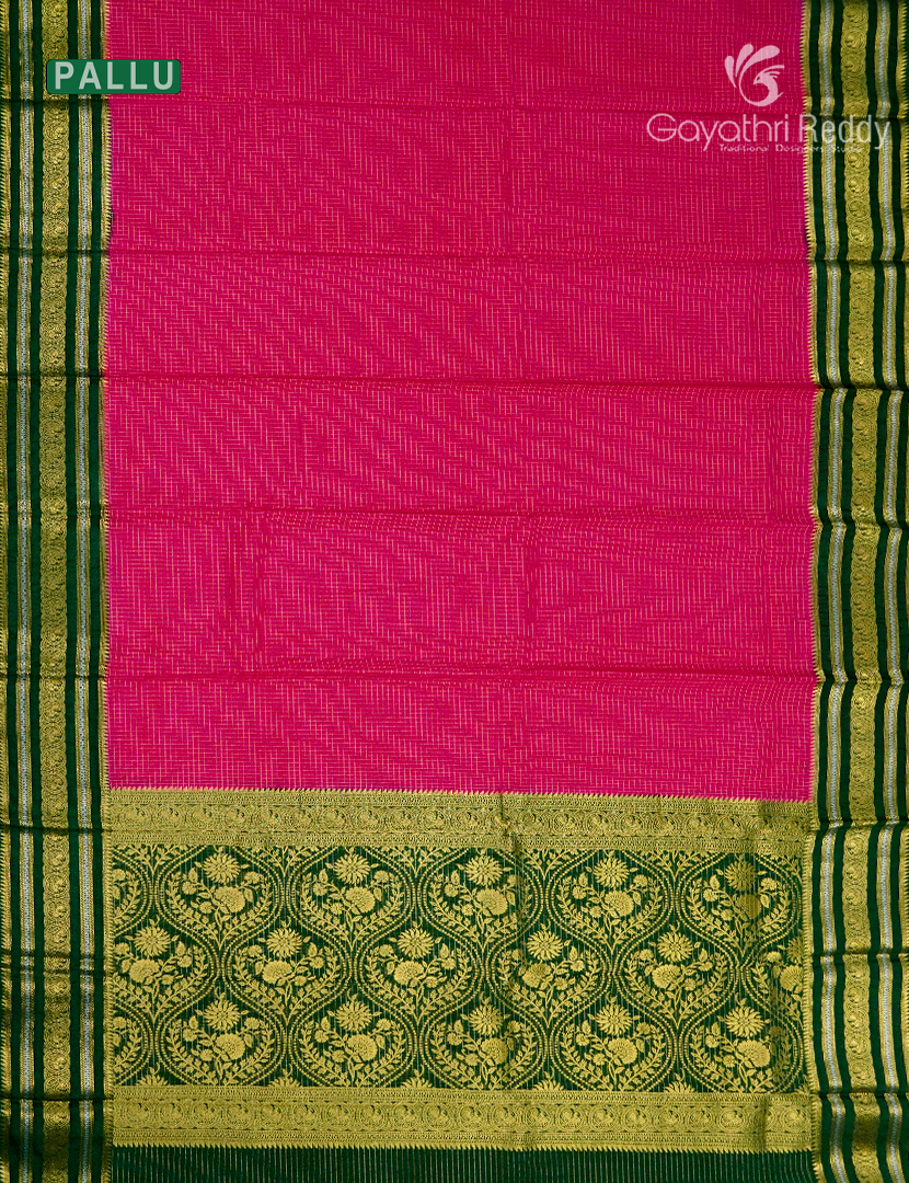 Semi Mysore Crepe Saree in Rani Pink and Bottle Green