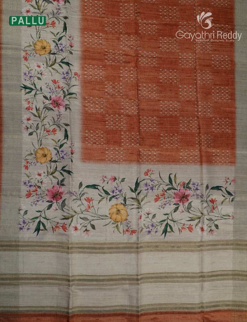 Semi Tussar Saree in Deep Rust and Ivory