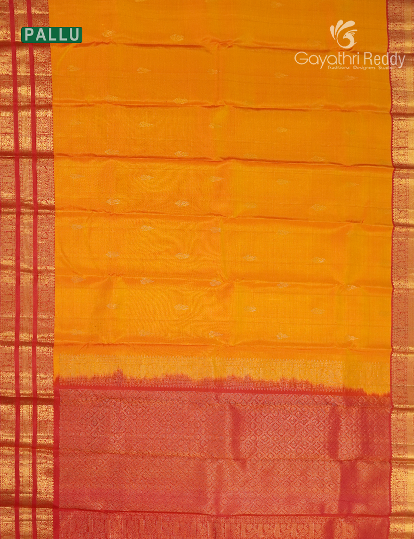 Pure Kanchipuram Silk Saree in Yellow and Red