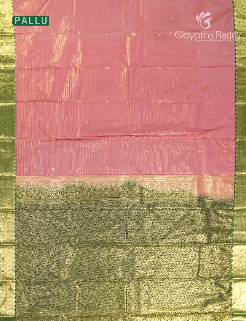 Semi Kanchipuram Silk Saree in Peach and Bottle Green