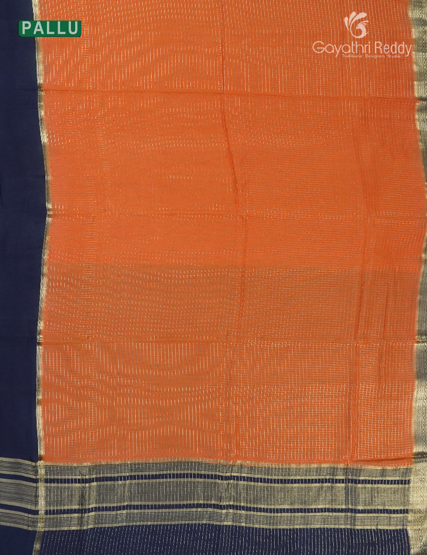 Semi Mysore Crepe Saree in Orange and Navy Blue