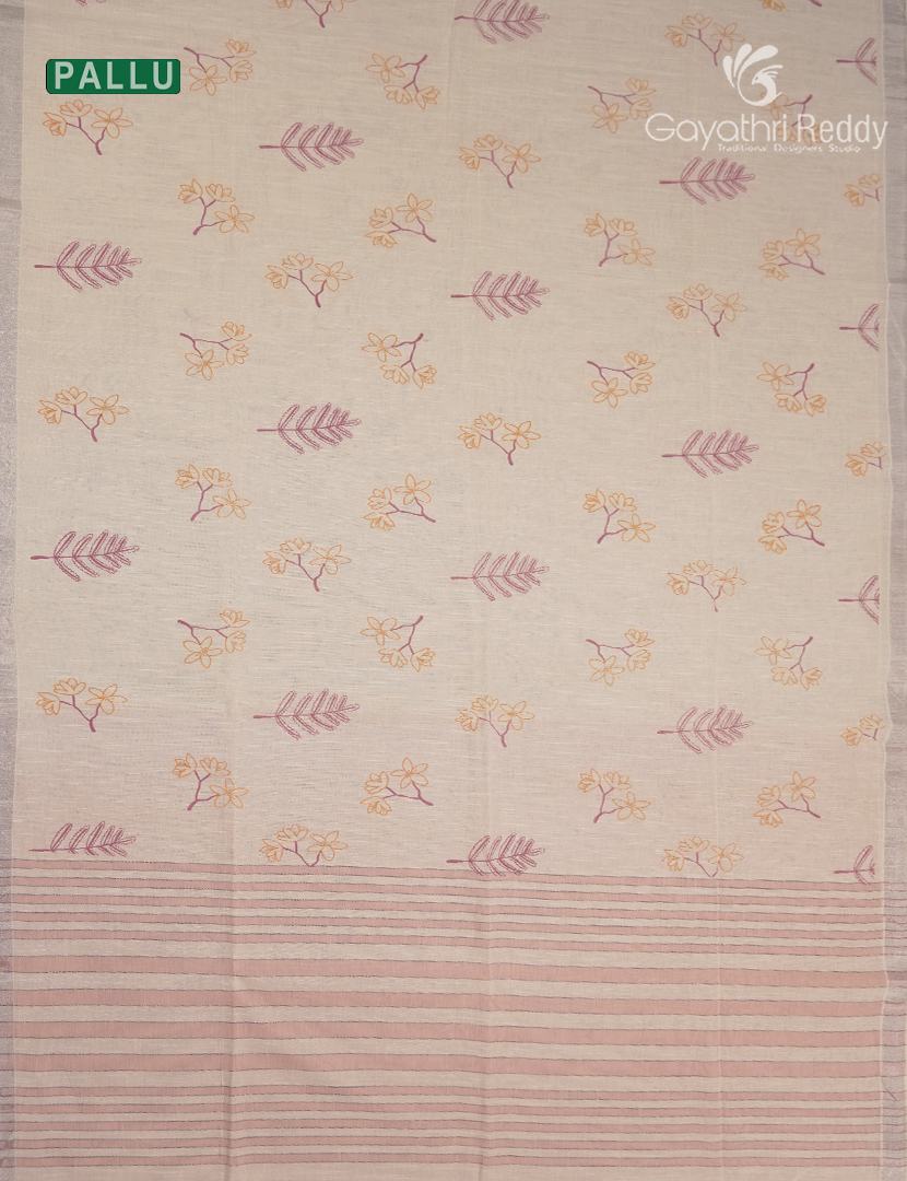 Pure Kanchi Cotton Printed Saree in Ivory and Peach