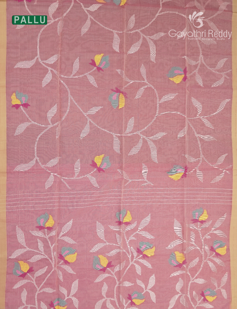 Pure Jamdani Kora Saree in Pastel Peach