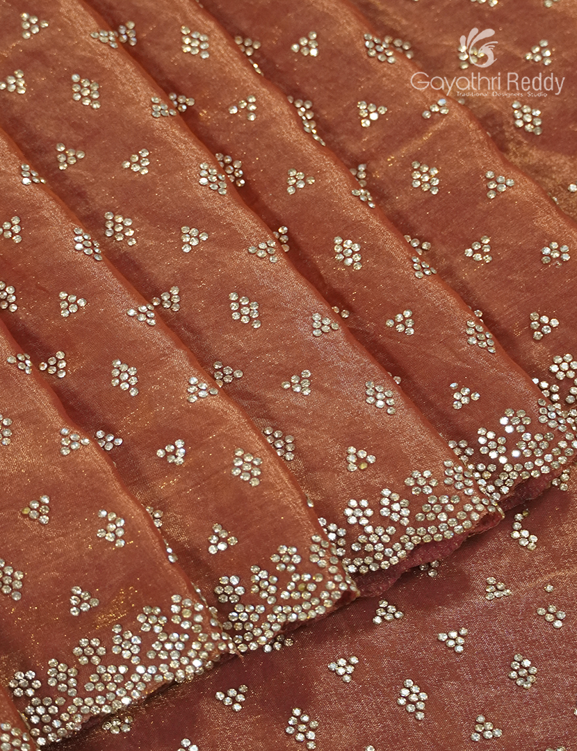 Organza Fancy Saree in Coral