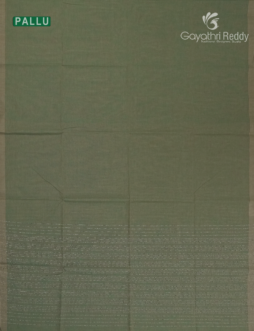 Pure Handloom Cotton Saree in Olive Grey