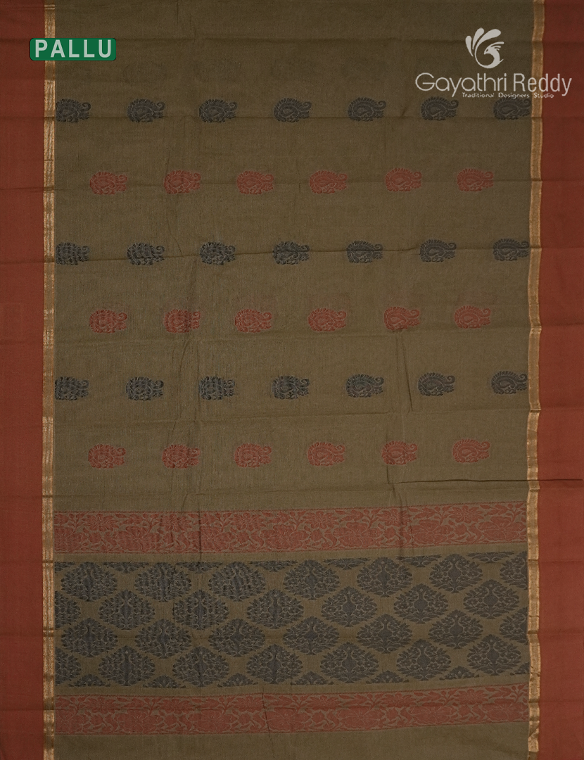 Pure Kanchi Cotton Saree in Deep Olive Grey