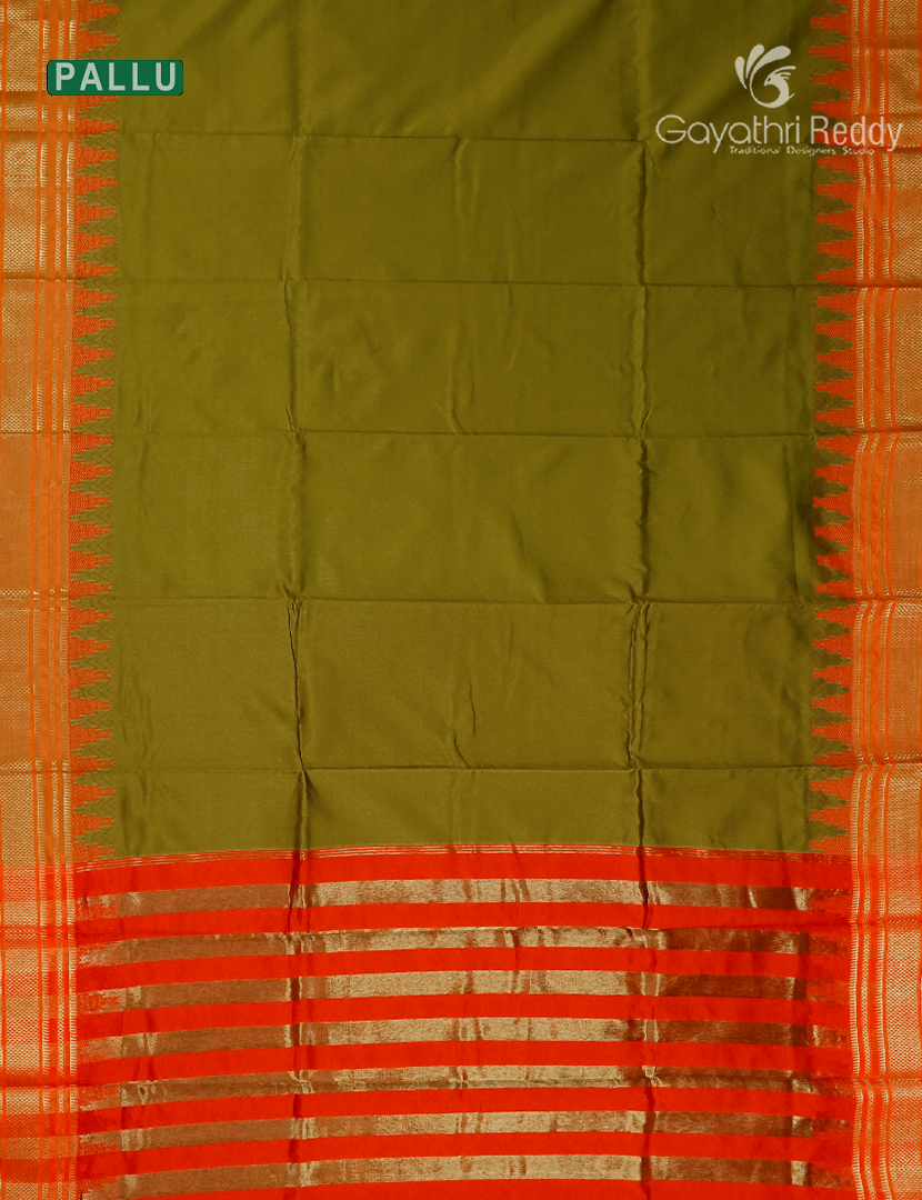 Semi Gadwal Saree in Mehendi Green and Orange