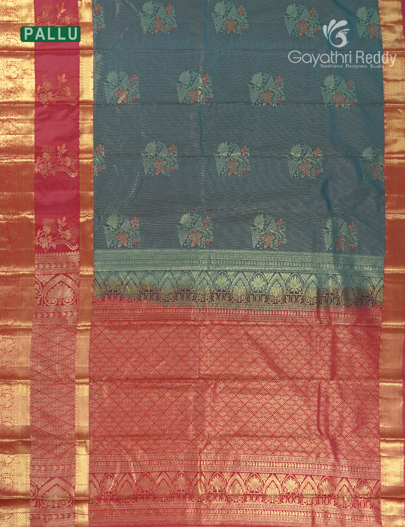 Semi Kanchipuram Silk Saree in Peach   and Deep Brown