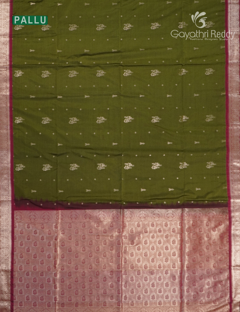 Soft Silk Saree in Deep Olive Green and Deep Magenta