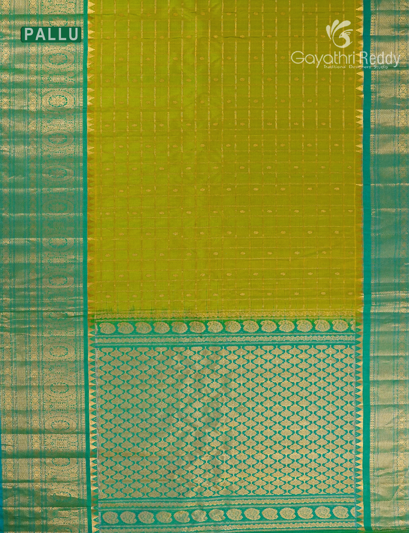 Pure Gadwal Silk Saree in Mehendi Green and Peacock Green