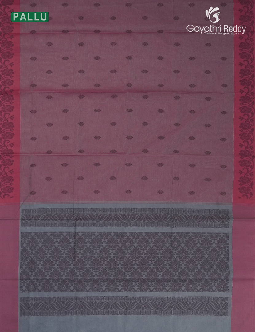 Pure Kanchi Cotton Saree in Onion Pink and Grey