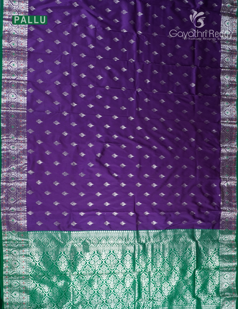 Semi Banaras Katan Silk Saree in Purple and Bottle Green