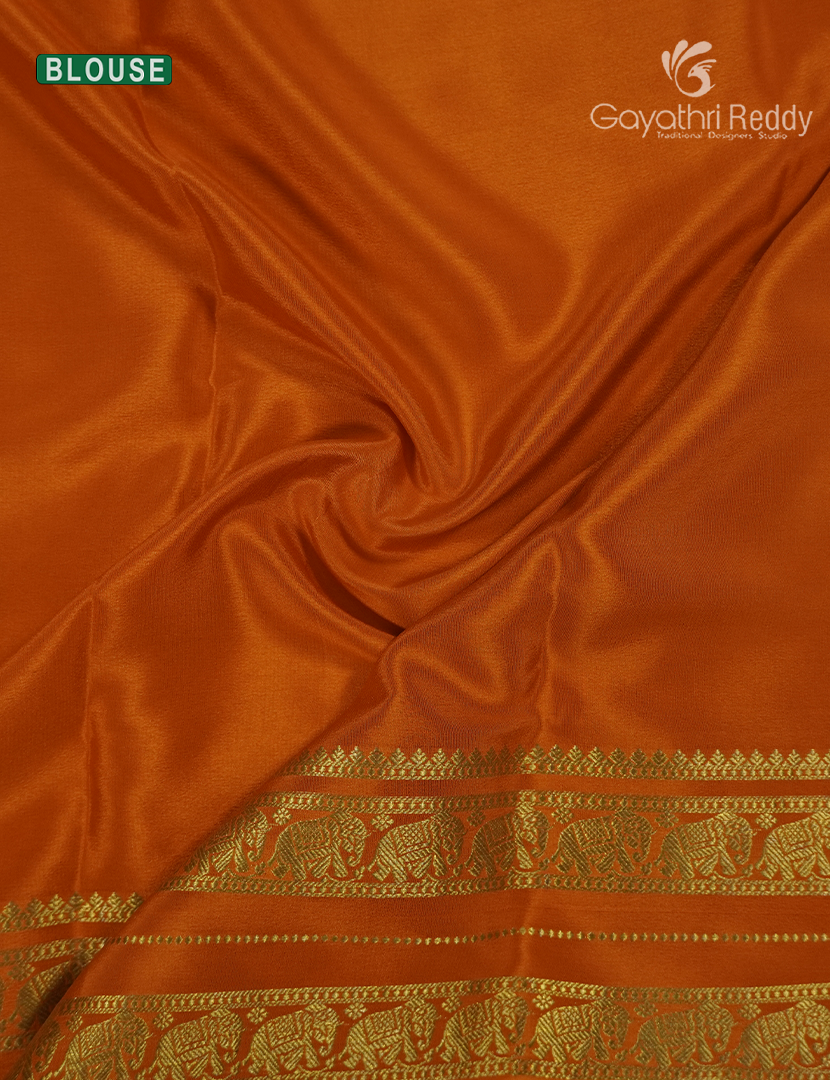 Pure Mysore Silk Saree in Sea Green and Orange