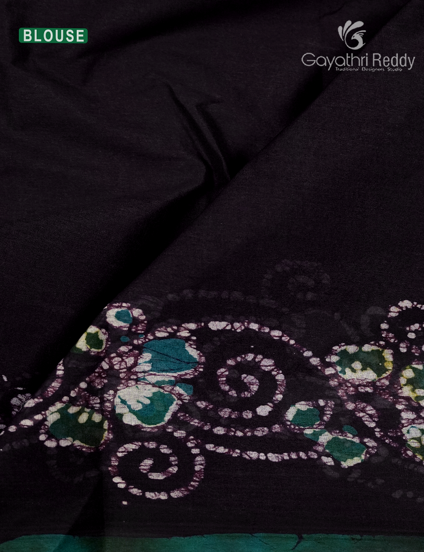 Cotton Batik Print Saree in Deep Snuff