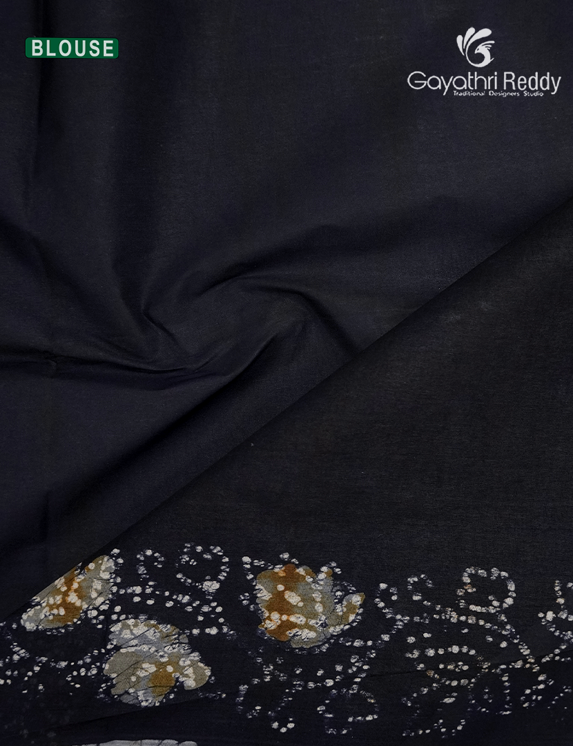 Cotton Batik Print Saree in Deep Navy Blue