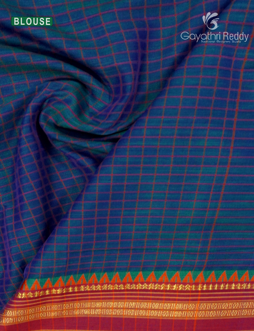 Pure Narayanpet Cotton Saree in Peacock Blue