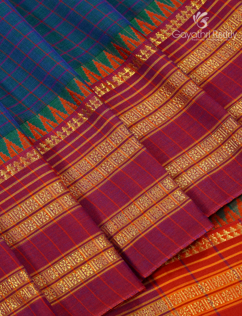 Pure Narayanpet Cotton Saree in Peacock Blue