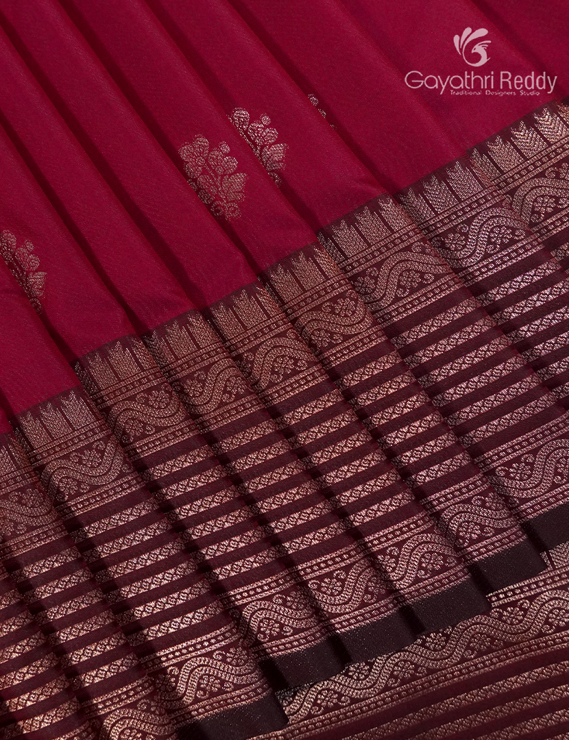 Semi Kanchipuram Art Silk Saree in Deep Berry Red