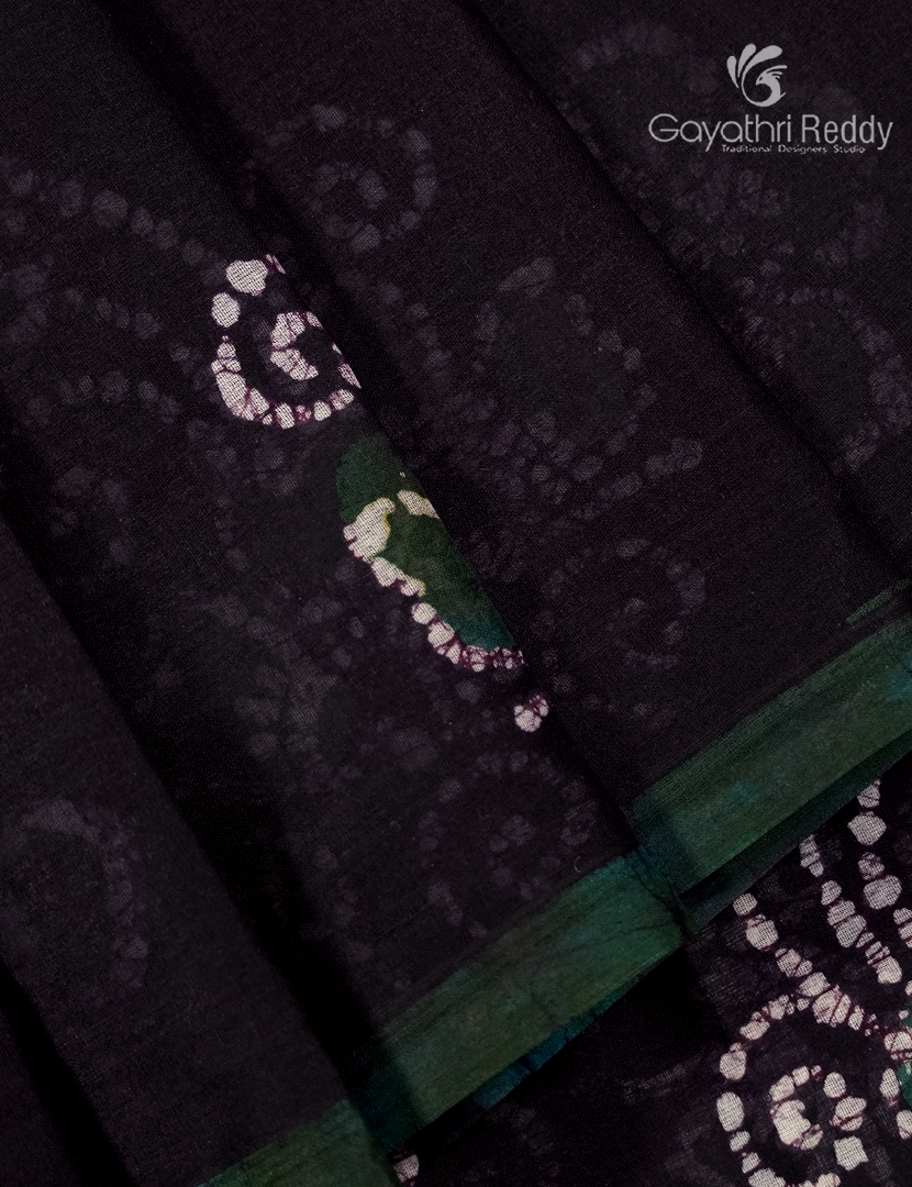 Cotton Batik Print Saree in Deep Snuff