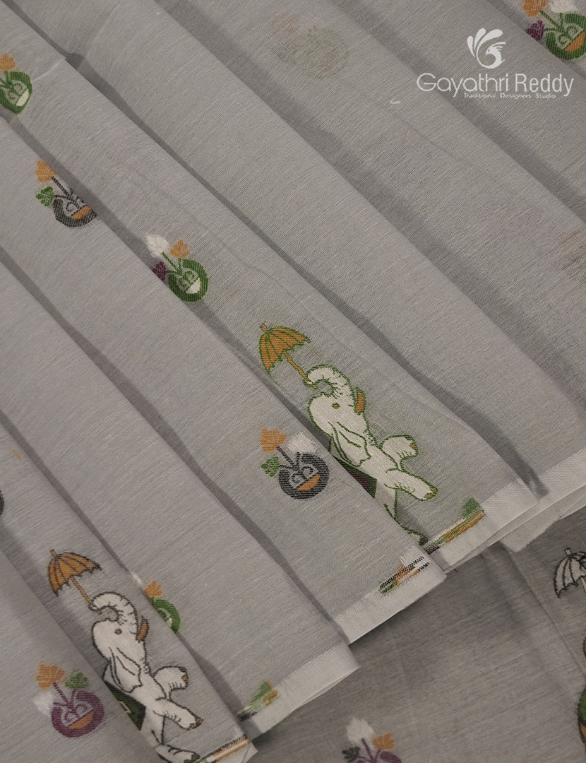 Jamdani Cotton Saree in Concrete Grey