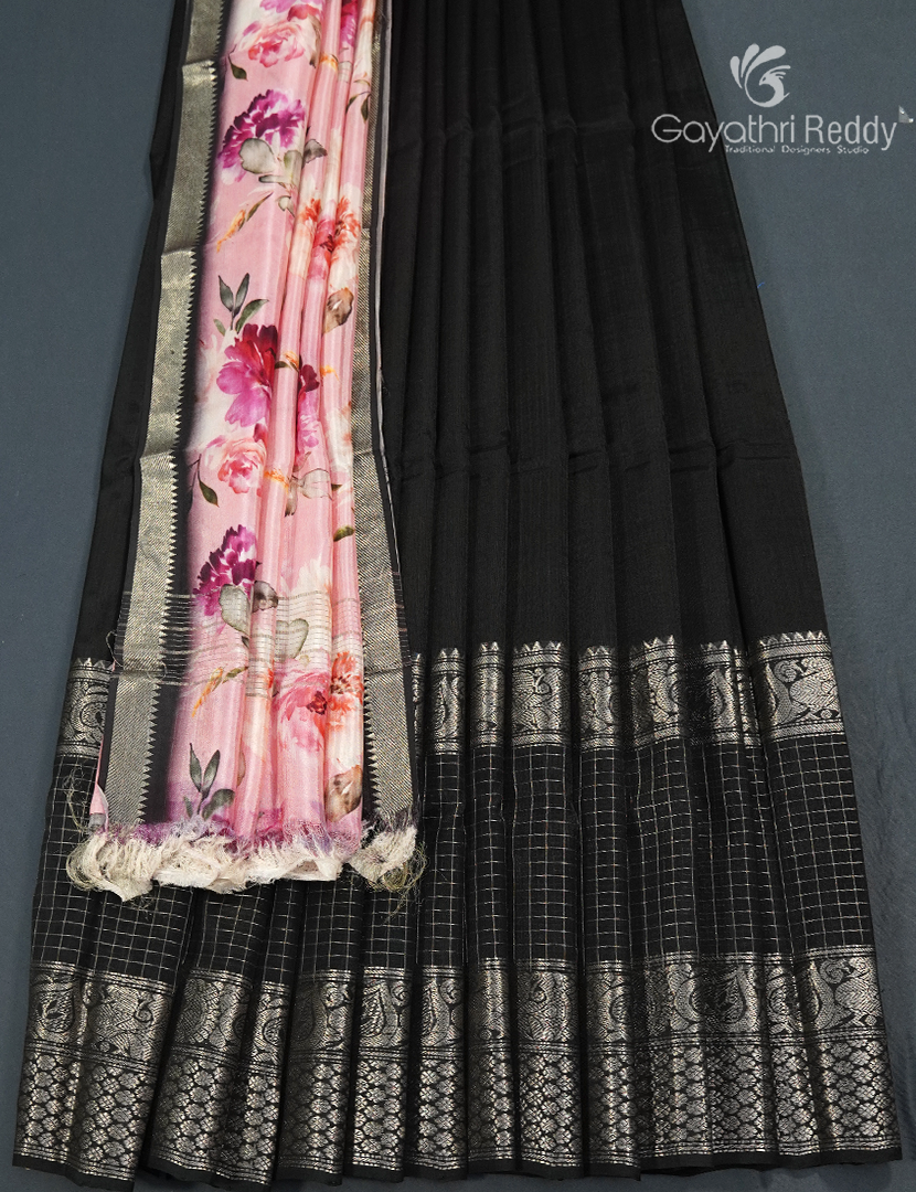 Pure Mangalagiri Langa Voni Set in Black