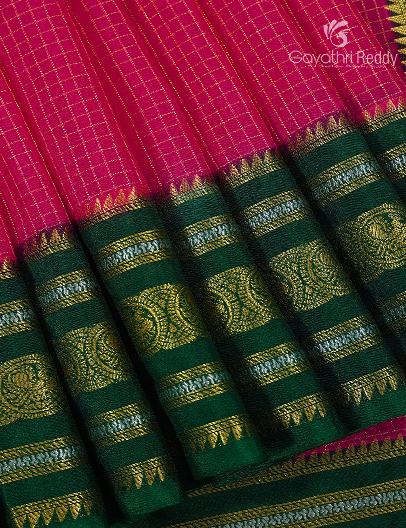 Semi Mysore Crepe Saree in Rani Pink and Bottle Green