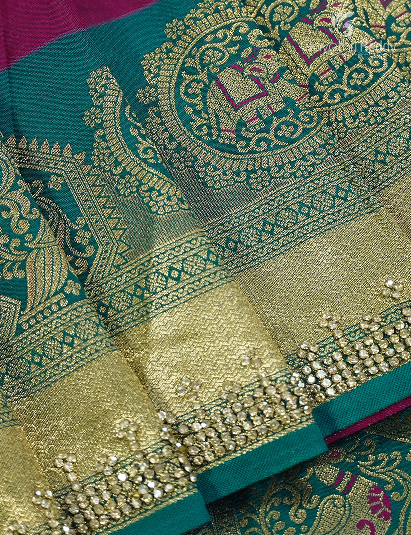 Semi Kanchipuram Silk Fancy Saree in Deep Magenta and Deep Rama Green