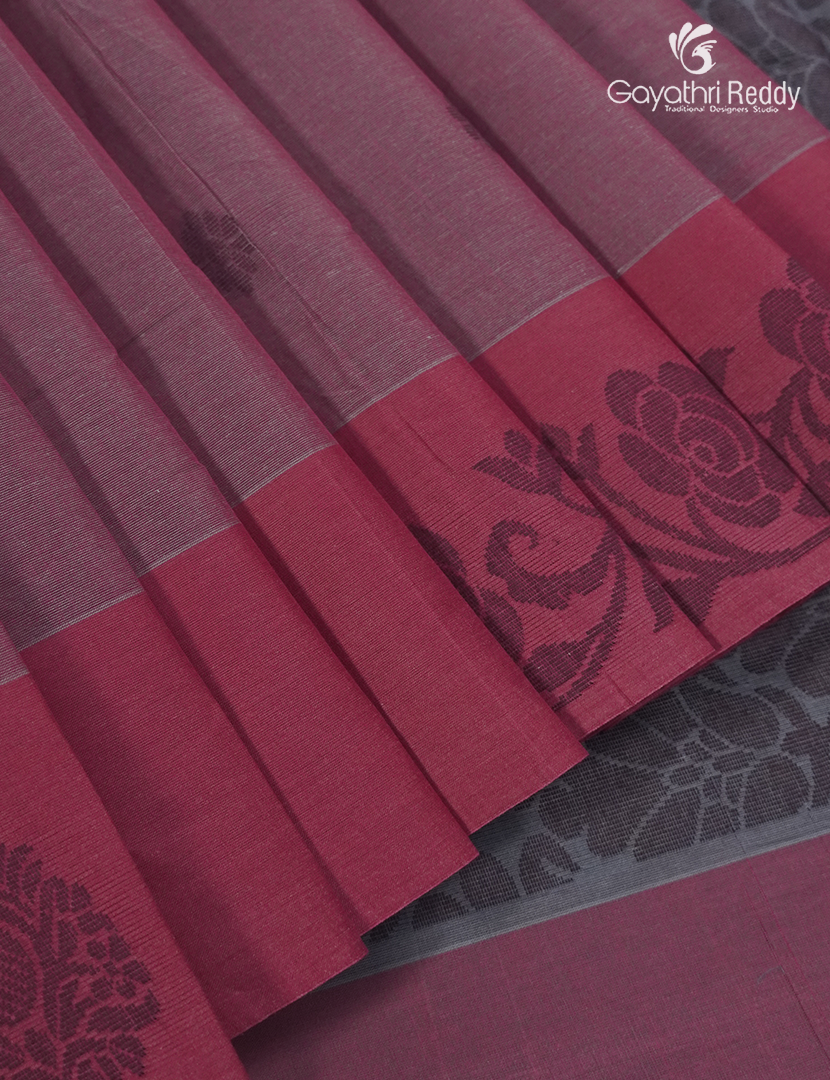 Pure Kanchi Cotton Saree in Onion Pink and Grey