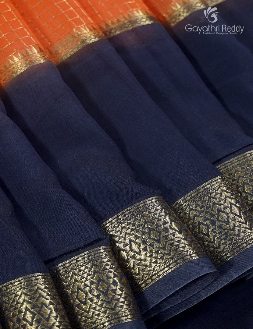 Semi Mysore Crepe Saree in Orange and Navy Blue