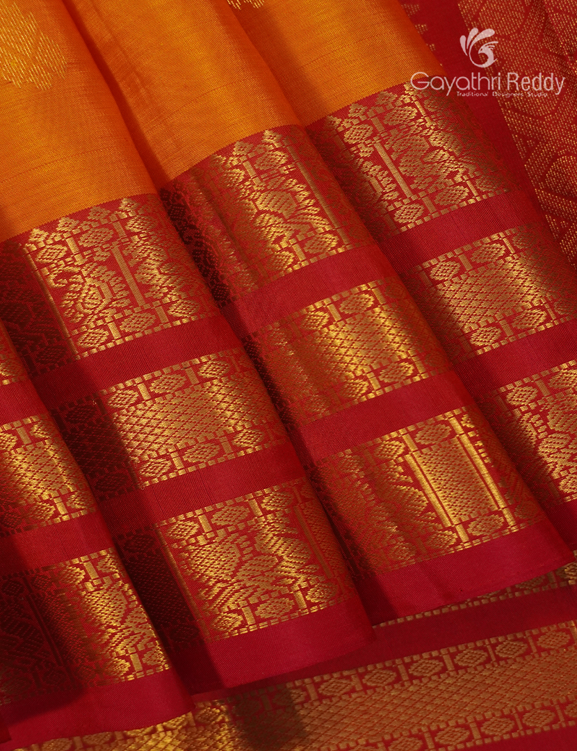 Pure Kanchipuram Silk Saree in Yellow and Red